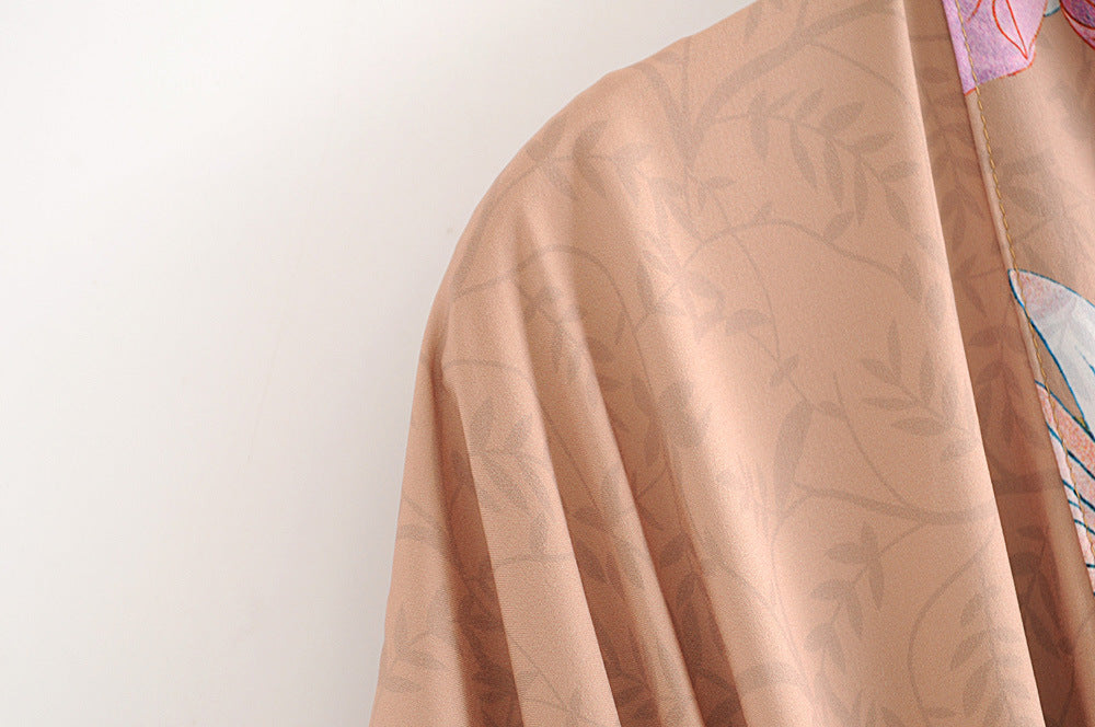 JOLIE ™ | Lång kimono med blommor & påfågelmönster | Elegant & luftig