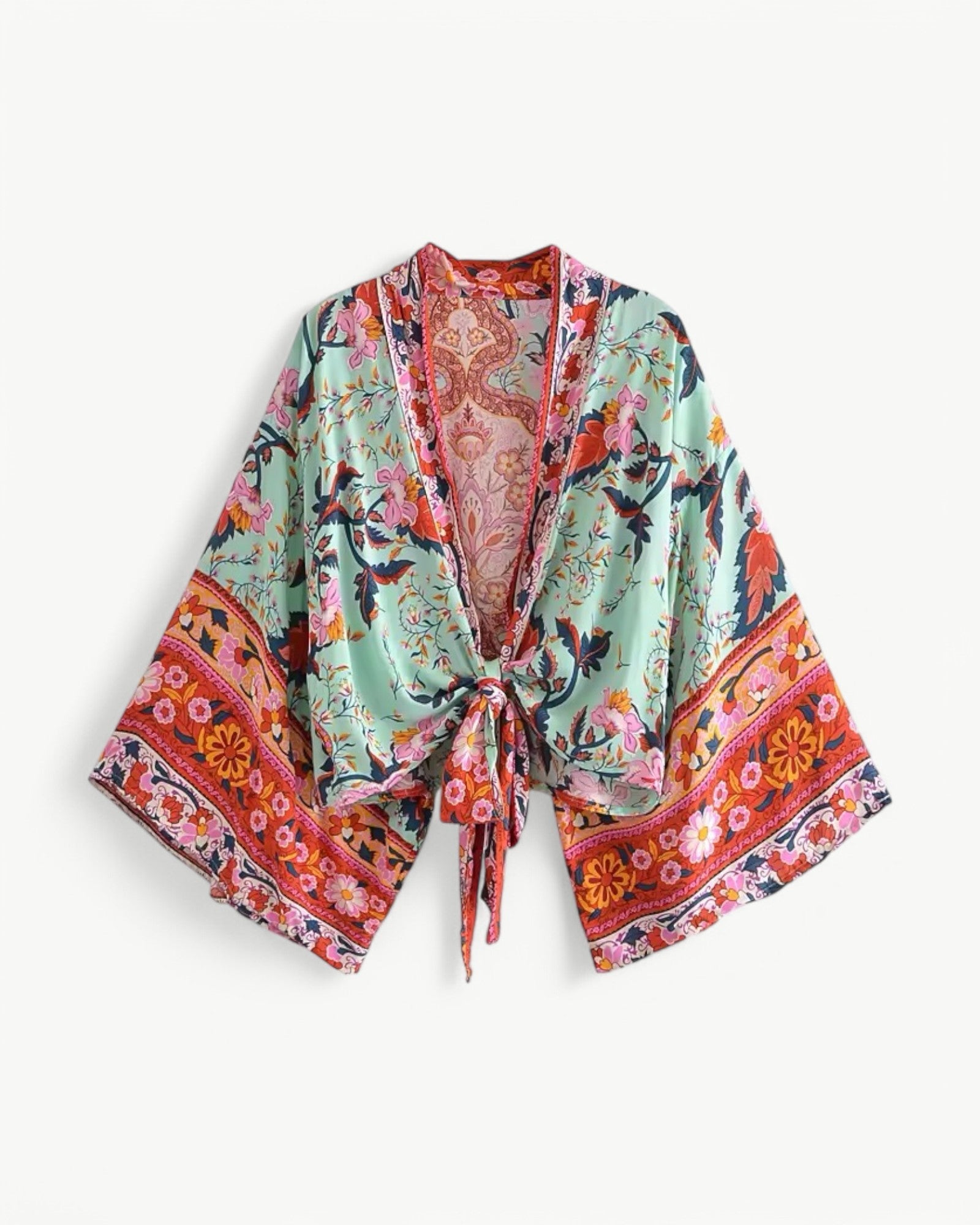 ODÉLIA™ | Bohemisk kimono-blus med knytfront & V-ringning