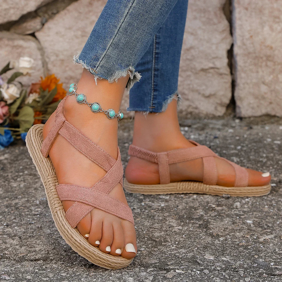 Isaksson™ | Alma – Lätta sandaler med elastiska band och naturinspirerad sula