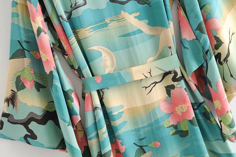 MARGAUX™ | Midi-lång kimono med tranor | Lätt & stilfull