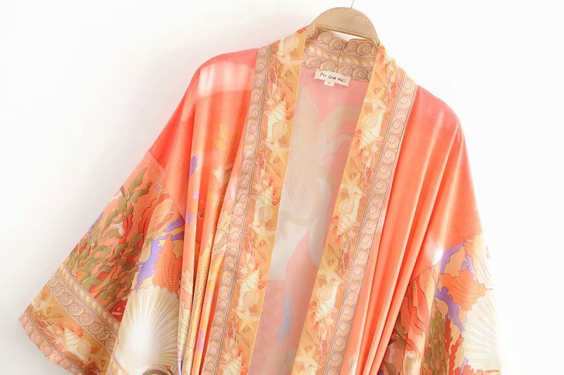 NÉLIA™ | Lång kimono med havstryck & sjöjungfrumotiv