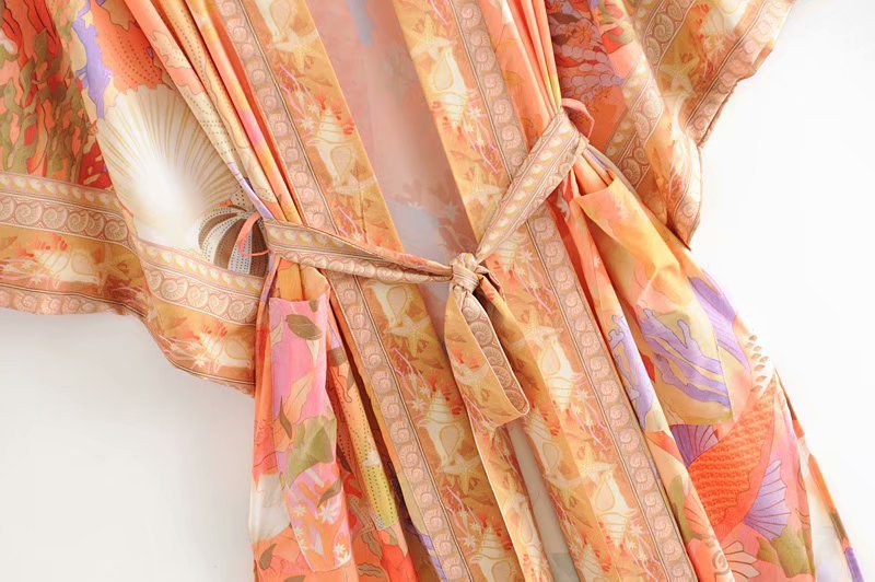 NÉLIA™ | Lång kimono med havstryck & sjöjungfrumotiv