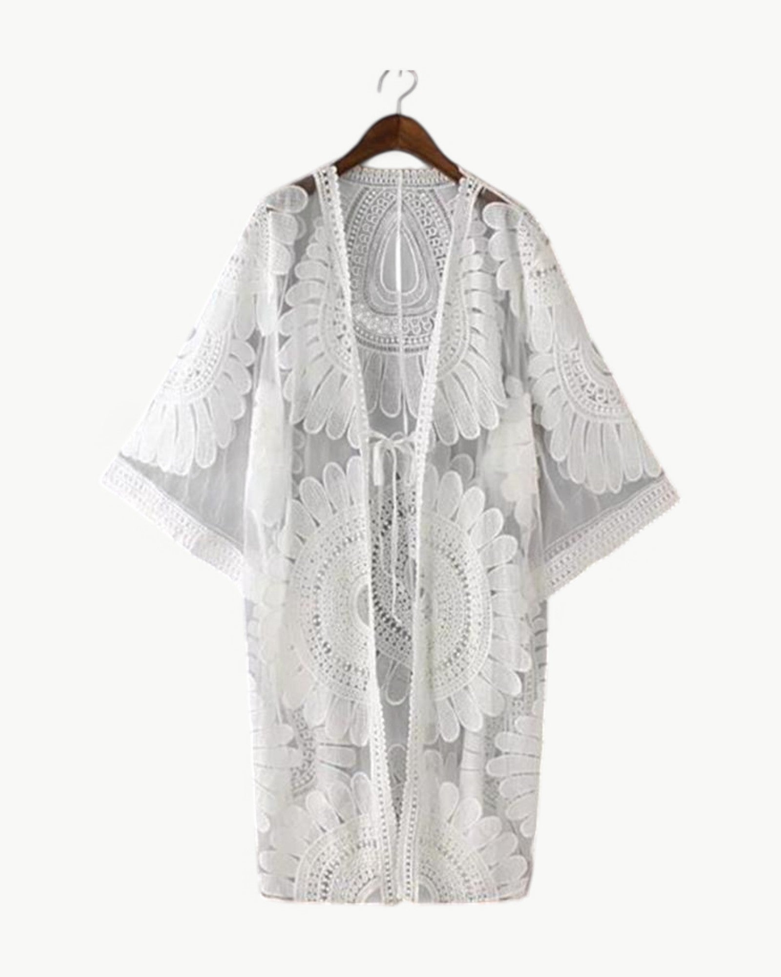 LÉA™ | Mesh kimono med blommig brodyr | Elegant & luftig lager-på-lager