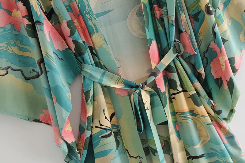 MARGAUX™ | Midi-lång kimono med tranor | Lätt & stilfull