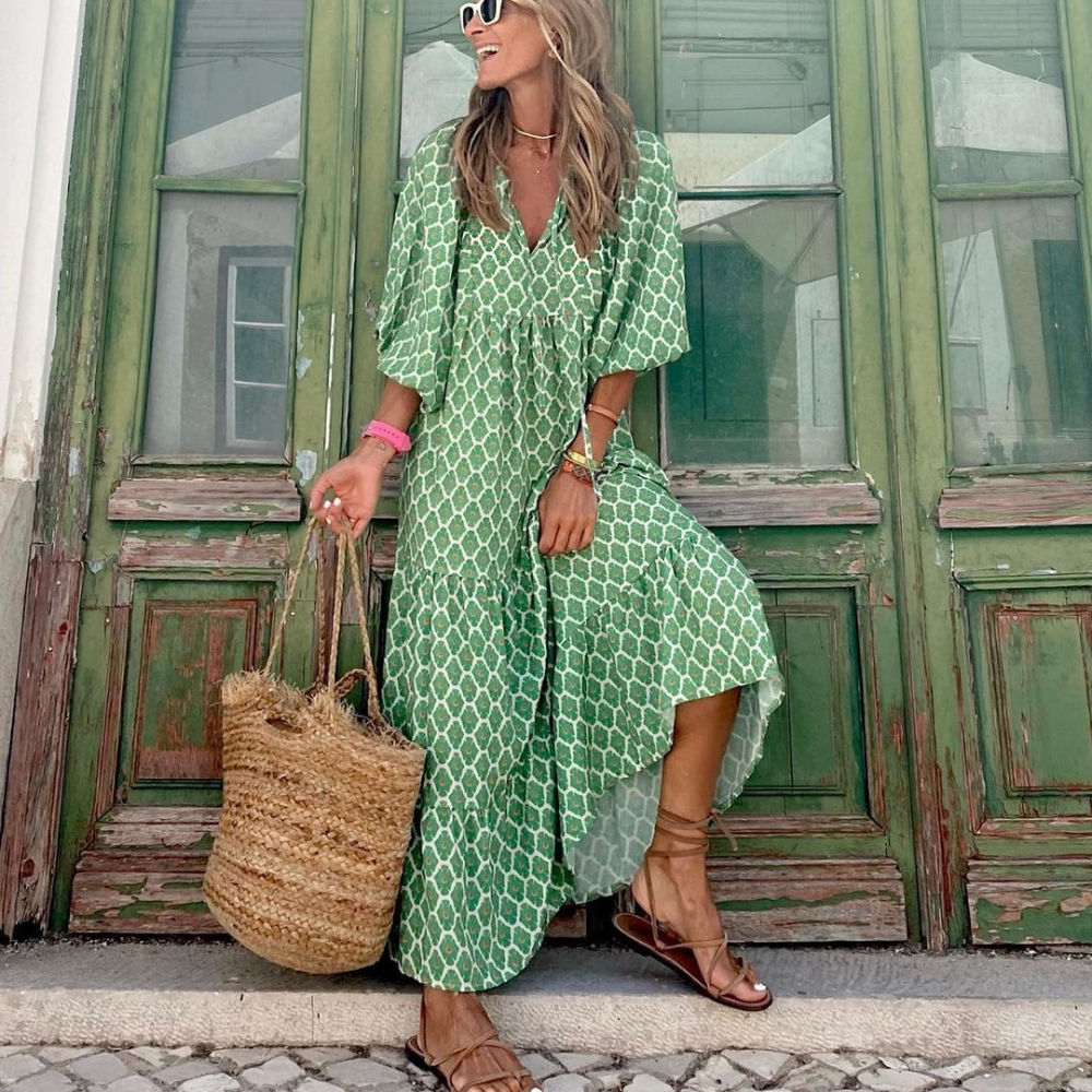 Selinde™ | Lätt Maxi Klänning med Boho-tryck