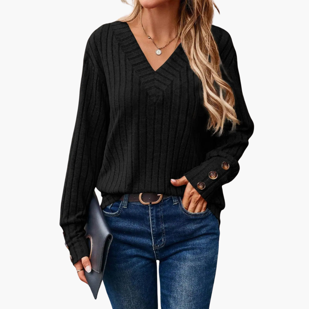 Yvonne™ | Winter Stickad tröja med V-ringning